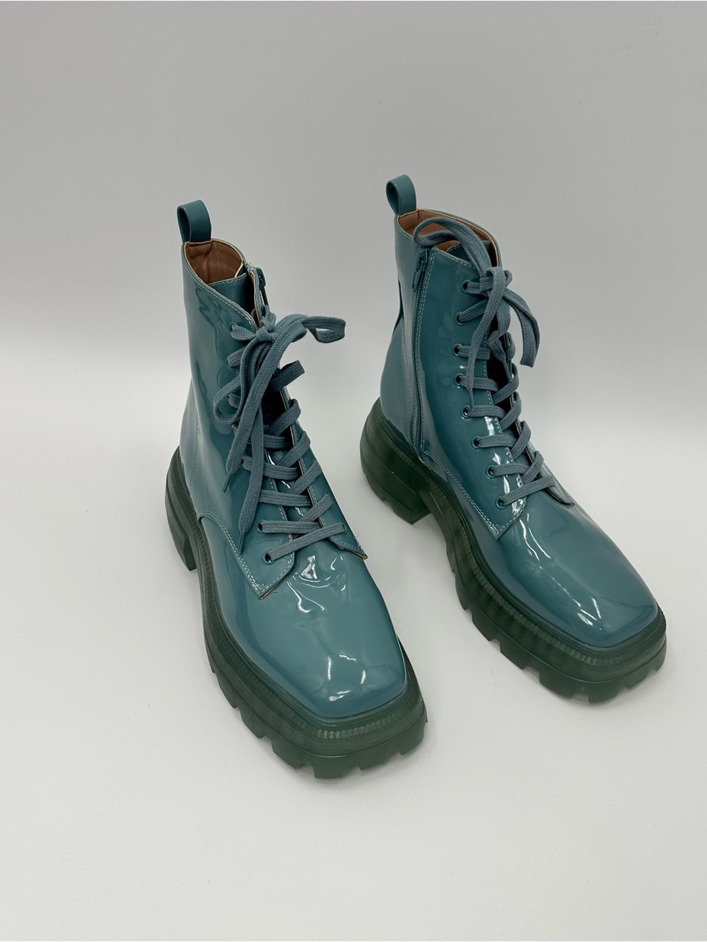 Katy Perry The Geli Arctic Blue Patent Lace-Up Combat Boots Women’s Sz 10 - Picture 2 of 9